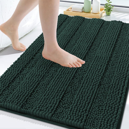Grandaily Chenille Striped Bathroom Rugs 36x24, Extra Thick and Absorbent Bath Mats, Non-Slip Soft Plush Shaggy Shower Carpet, Machine Wash Dry, Bath Rug for Bathroom, (Large, Light Grey)