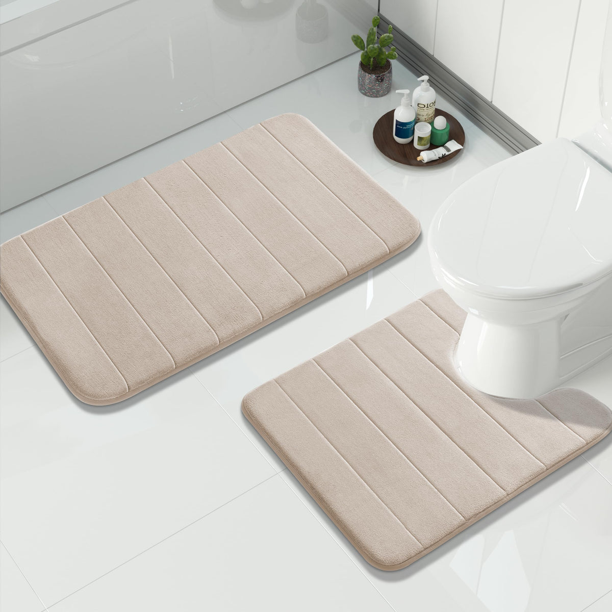Yimobra Memory Foam Bathroom Rugs Sets 2 Piece - Super Soft Absorbent Quick Dry Bath Mat Set, Machine Washable Non Slip Floor Carpet for Tub Shower & Single Sink (17x24 & 31.5x20 Inch, Black)