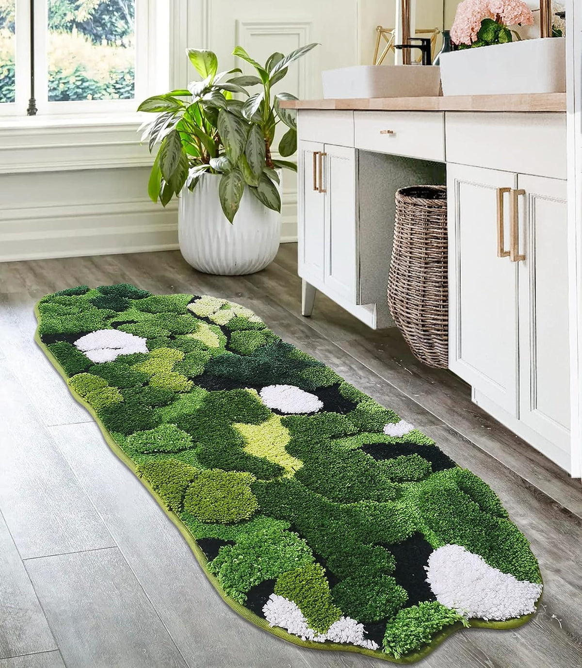 Hifuwan Cute Green Moss Bathroom Runner Rugs, Plant Leaf Bath Mats 20 x 43