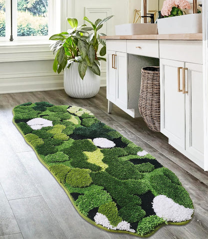 Hifuwan Cute Green Moss Bathroom Runner Rugs, Plant Leaf Bath Mats 20 x 43