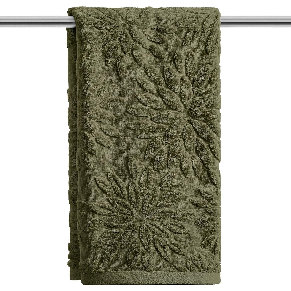 Artoid Mode 2 Pcs Olive Green 3D Dahlia Floral Jacquard Hand Towels for Bathroom, Cotton Soft Absorbent Bathroom Decor Towels, 13.7 x 29.5 Inch