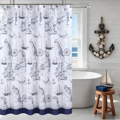 Coastal Seashell Fabric Shower Curtain, Under The Sea Beach Ocean Theme Shower Curtain with Starfish & Coral, Waterproof Blue Nautical Decorative Bathroom Curtains, 72" W x 72" H