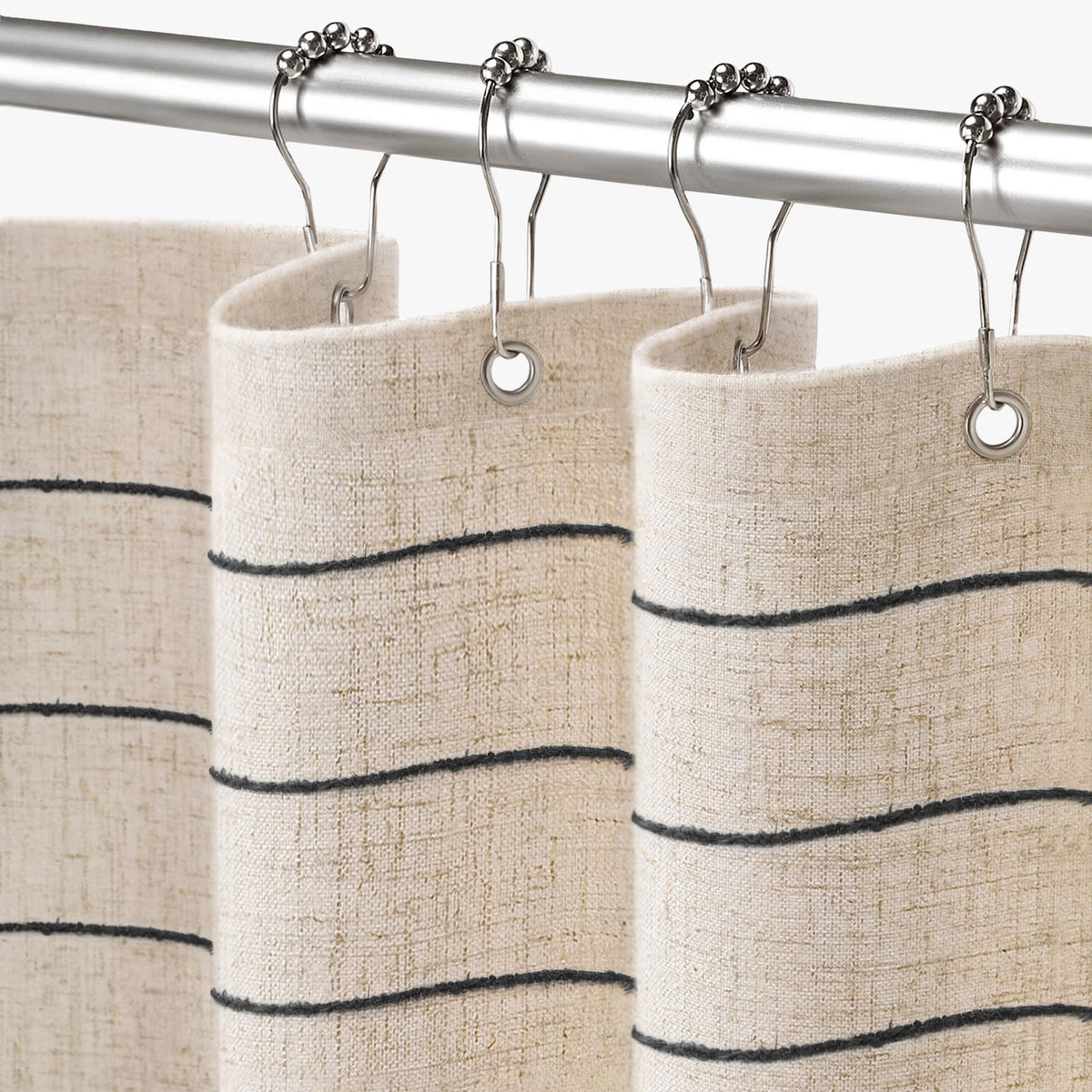 Striped Linen Shower Curtain for Bathroom, Black and Beige 72 W x 72 H