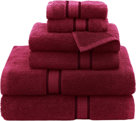 COTTON CRAFT Ultra Soft 6 Piece Towel Set - 100% Cotton Towels - Burgundy