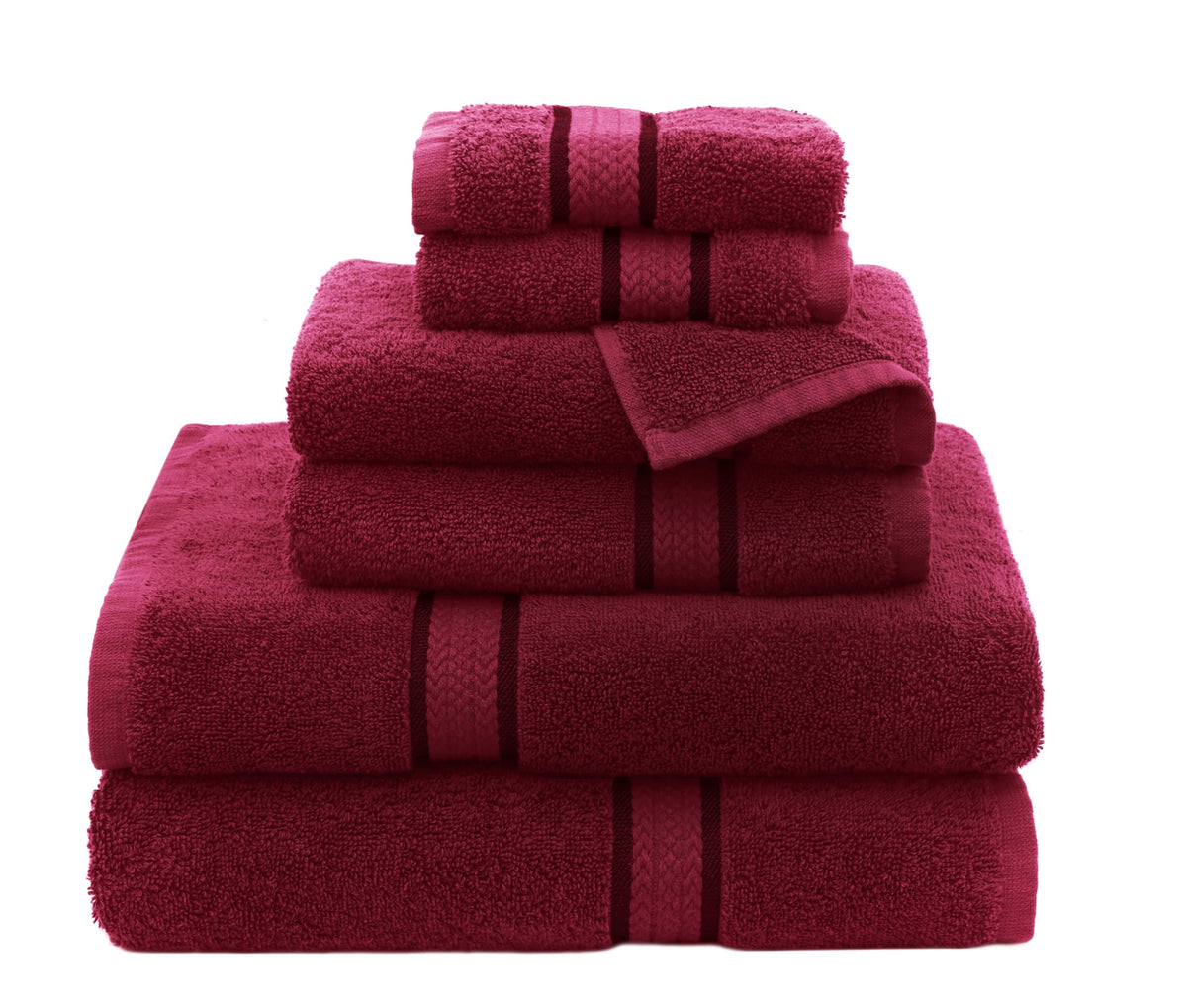 COTTON CRAFT Ultra Soft 6 Piece Towel Set - 100% Cotton Towels - Burgundy