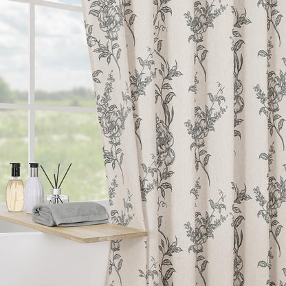 Sage Linen Farmhouse Shower Curtain, Boho Floral Bathroom 72x72