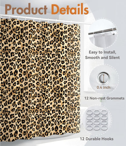 MAMUSE Shower Curtain for Bathroom - Cute Aesthetic Decorative Modern Girly Unique Girls Design Pretty Women Waterproof Fabric Cloth Cortinas de Baño Bathtub 72 x 72 Inch, Leopard Print