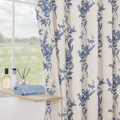 Sage Linen Farmhouse Shower Curtain, Boho Floral Bathroom 72x72