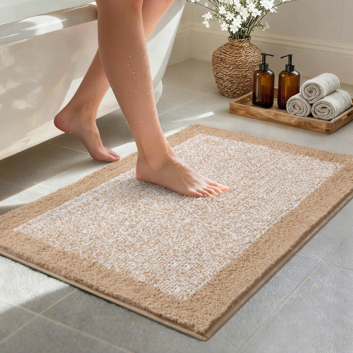 Long 2x4 Ft (48''x24'') Bathroom Rugs, Non Slip Washable Bath Mat Grey