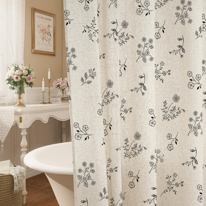 Farmhouse Linen Shower Curtain, Boho Garden Floral Curtain, 72 x 72