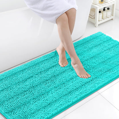 Grandaily Chenille Striped Bathroom Rugs 36x24, Extra Thick and Absorbent Bath Mats, Non-Slip Soft Plush Shaggy Shower Carpet, Machine Wash Dry, Bath Rug for Bathroom, (Large, Light Grey)
