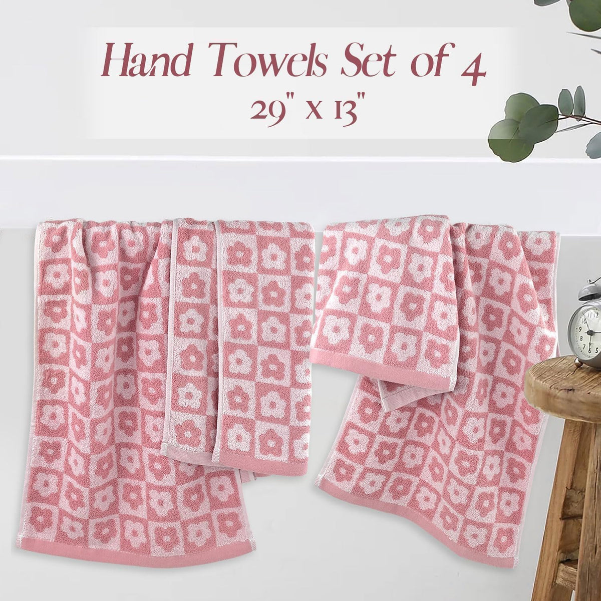 Jacquotha Pink Checkered Floral Hand Towels
