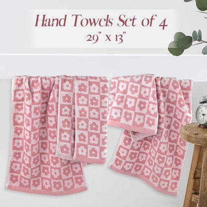 Jacquotha Pink Checkered Floral Hand Towels