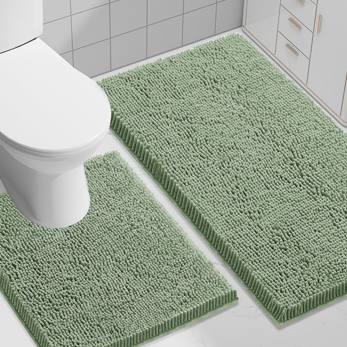 Smiry Chenille Bathroom Rugs Sets 2 Piece (30x20+24x16, Black)
