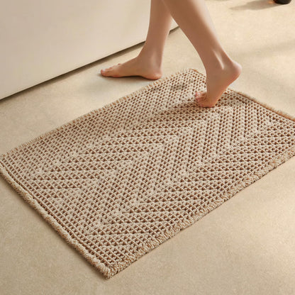 Sunfly Boho Bathroom Rug, Herringbone Waffle Bath Mat Non-Slip Washable Super Absorbent Quick Dry, Farmhouse Bath Mat for Bathroom Floor Decor 20"*30" Khaki