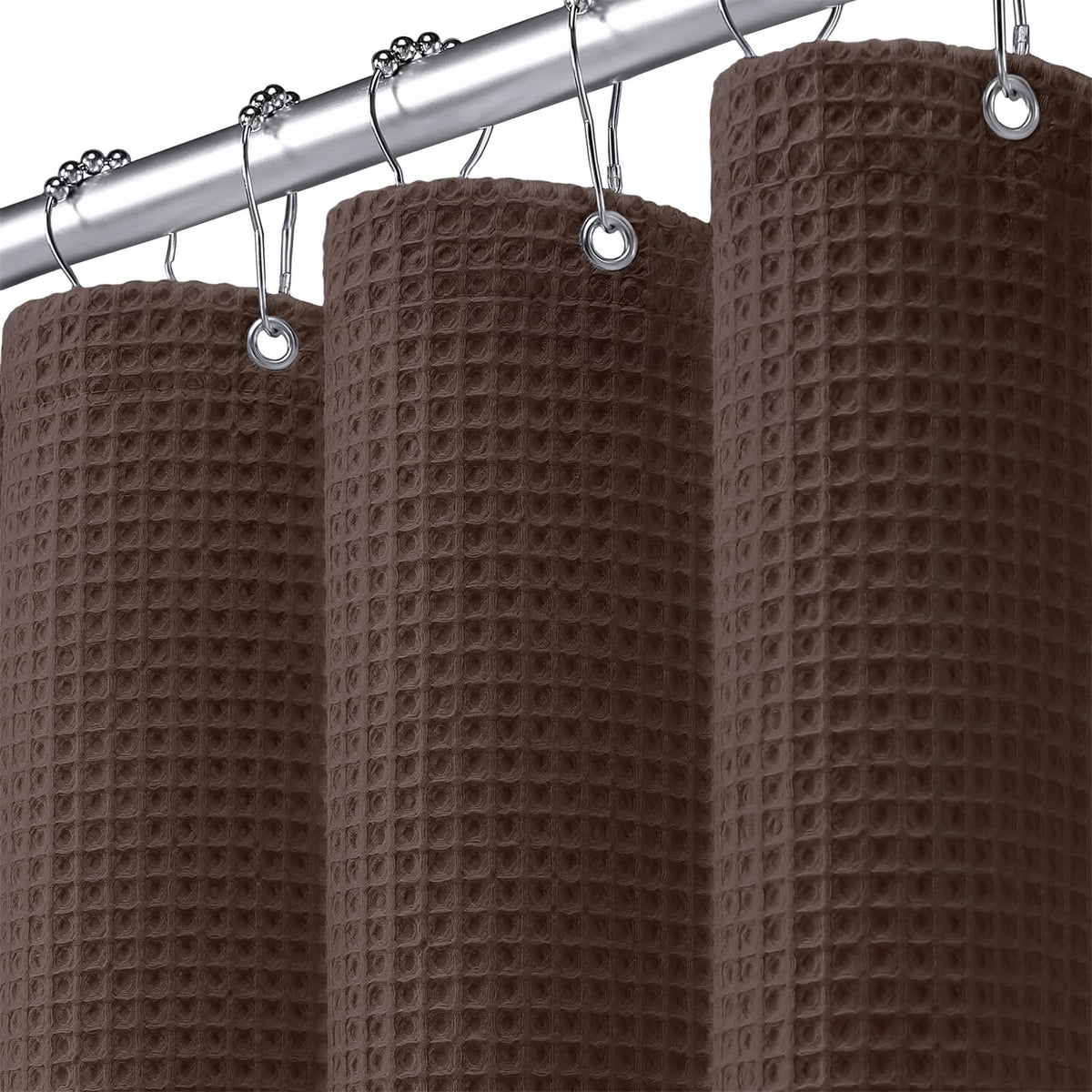 Waffle Weave Shower Curtain Heavyweight Cotton Fabric Black 72Wx72L
