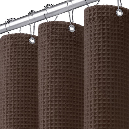 Waffle Weave Shower Curtain Heavyweight Cotton Fabric Black 72Wx72L