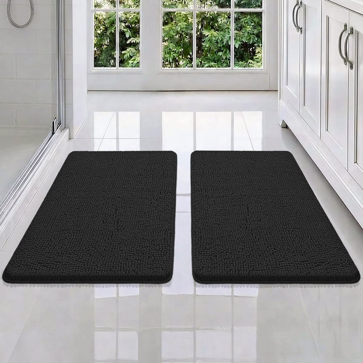 Bcoimo Bath Rug Mat,Sage Chenille High Absorbent Long Bathroom Runner Rugs
