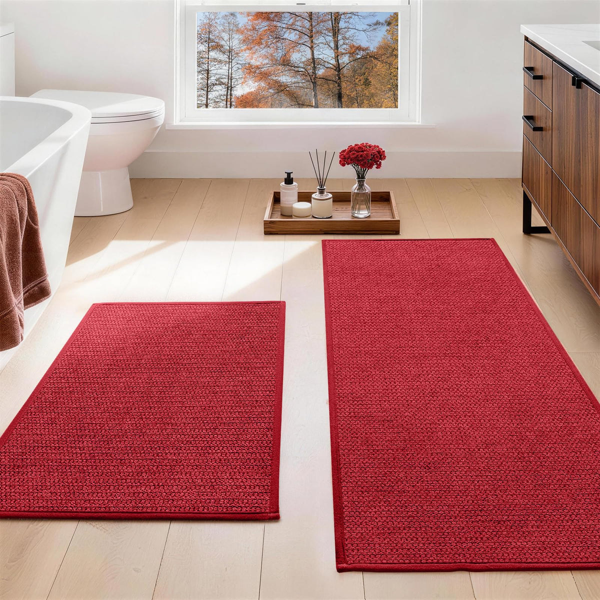 YIHOUSE Gray Bathroom Rugs Sets 3 Piece, Quick Dry Thin Bath Mat with Toilet Rug, Non Slip Absorbent Machine Washable, Bath Runner Rugs for Bathtub Sink Home Decor