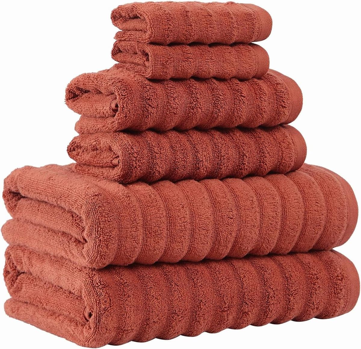 Textured Rust 6 Piece Towel Set, Solid Color Themed, Oeko-TEX Certified Confidence
