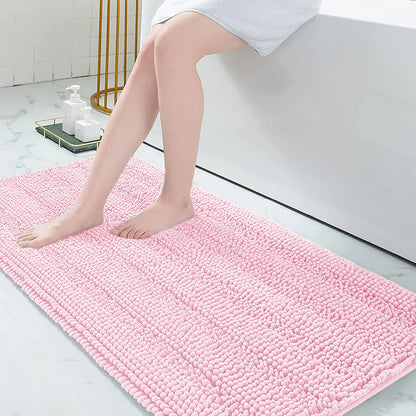 Grandaily Chenille Striped Bathroom Rugs 36x24, Extra Thick and Absorbent Bath Mats, Non-Slip Soft Plush Shaggy Shower Carpet, Machine Wash Dry, Bath Rug for Bathroom, (Large, Light Grey)