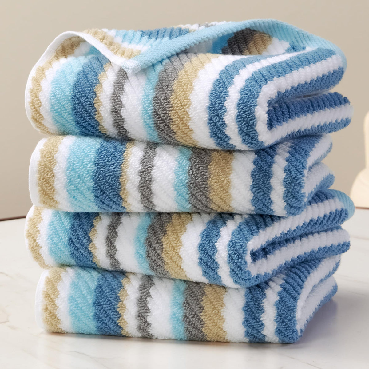 VOOVA & MOVAS Hand Towels 4 Pack, 100% Cotton, 16x27 in, Sage Beige