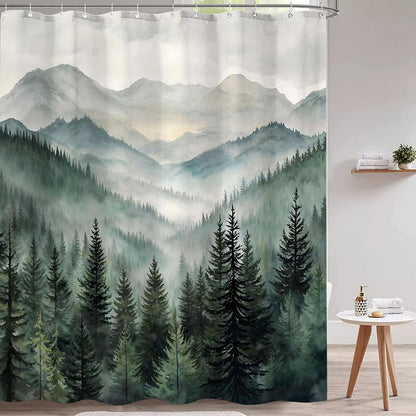 Accnicc Forest Mountain Shower Curtain Dark Green Nature Misty Pine Tree Shower Curtains for Bathroom Foggy Rustic Woodland Decorative Waterproof Fabric Bath Curtain Decor 72×72 Inches