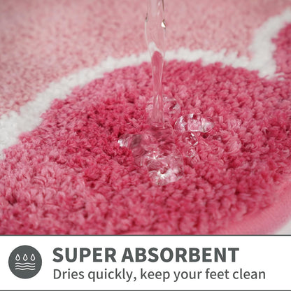 Cute Scalloped Rose Pink Bathroom Rugs Mat,Non Slip Absorbent Quick Dry Bath Mats for Shower Room,Microfiber Bath Mats for Bathroom Floor Washable Carpet for Shower Tub Sink Bedroom,20"x32"