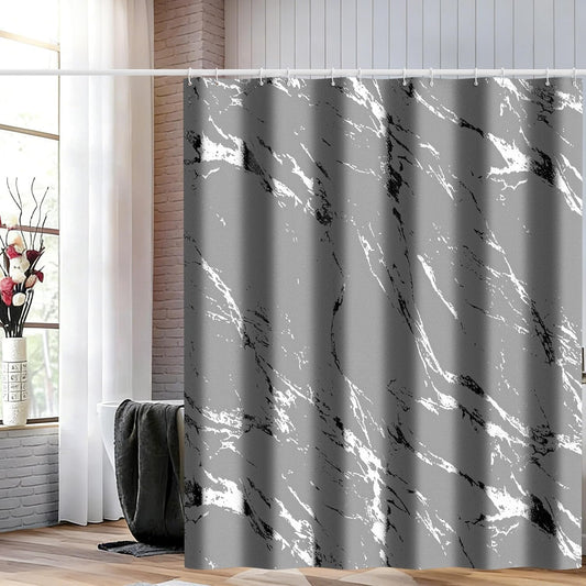 Premium Gray Marble Shower Curtain - Realistic Vein Design, Water-Resistant Fabric (72x72 Inches), Stable Drape, Easy-Clean, Stylish Nordic/Ins Bathroom Decor