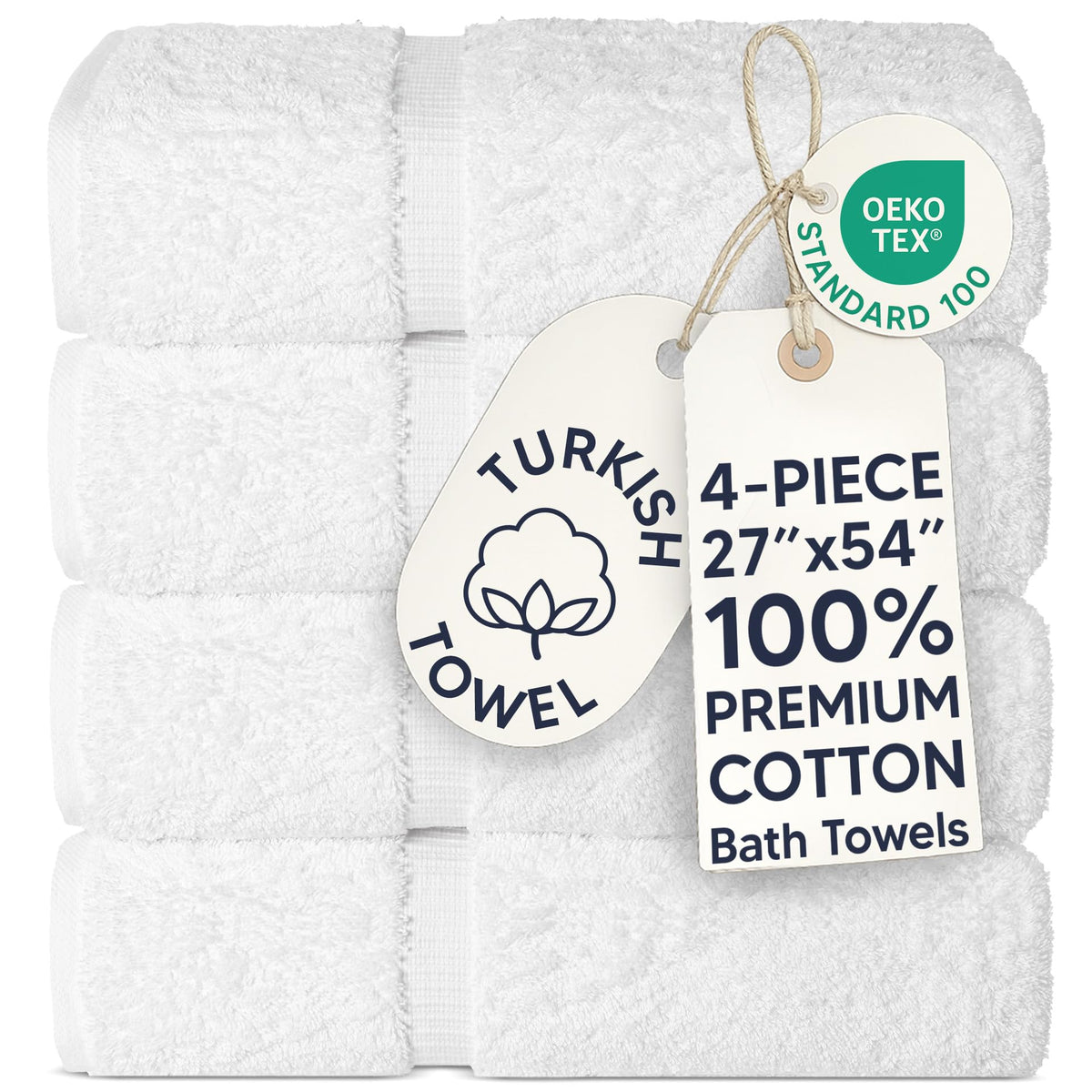 Chakir Turkish Linens 100% Cotton 4-Pack Bath Towels 27x54, Gray