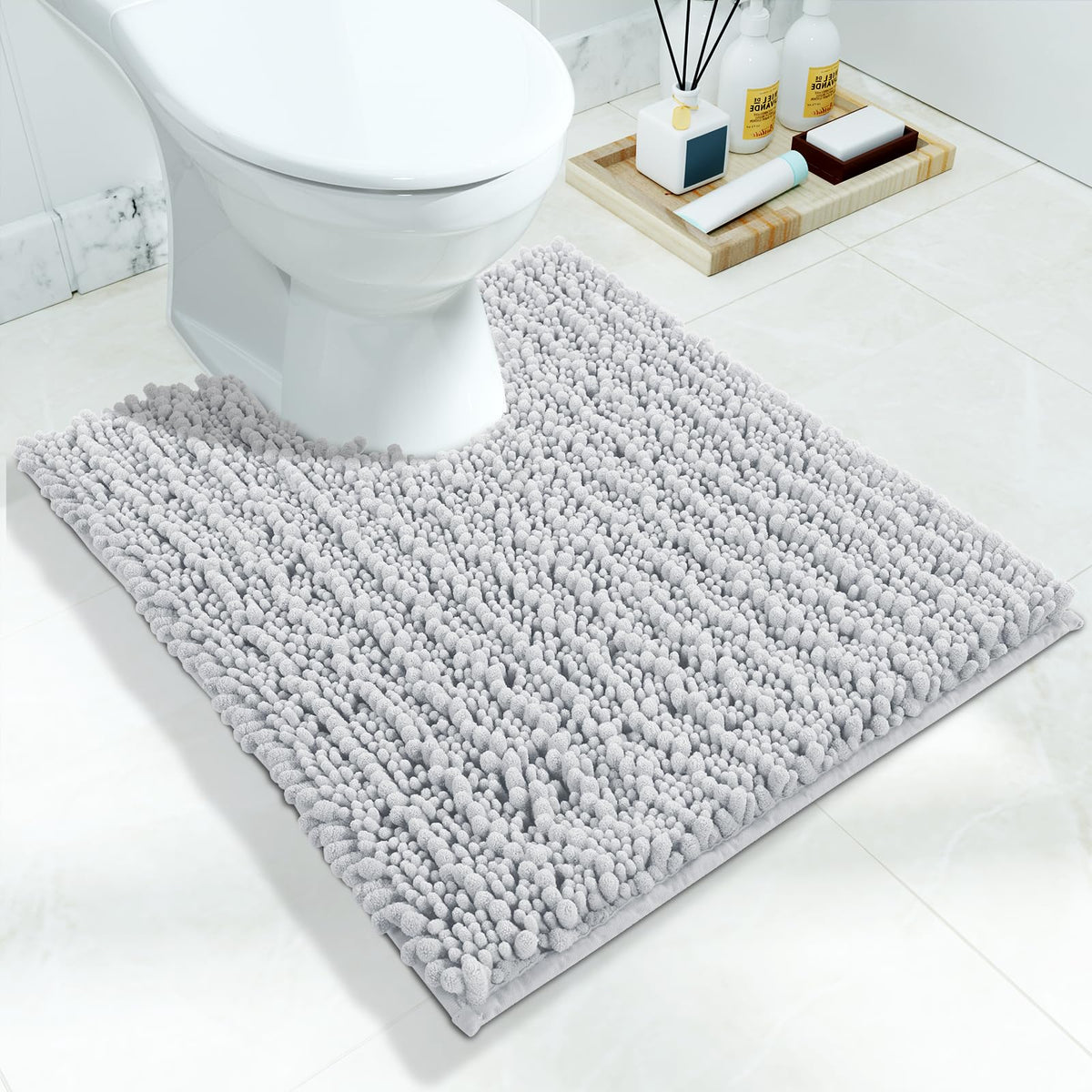 Yimobra Bathroom Rugs Non Slip Washable 32x20 Inch - Ultra Soft Absorbent Chenille Bath Mat, Quick Dry Shaggy Floor Carpet for Tub Shower, Gray Home Decor Accessories