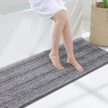 Grandaily Chenille Striped Bathroom Rugs 36x24, Extra Thick and Absorbent Bath Mats, Non-Slip Soft Plush Shaggy Shower Carpet, Machine Wash Dry, Bath Rug for Bathroom, (Large, Light Grey)