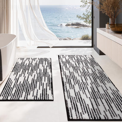 BSICPRO Bathroom Rugs Sets 2 Piece, Non Slip Striped Bath Mats, Fog Blue
