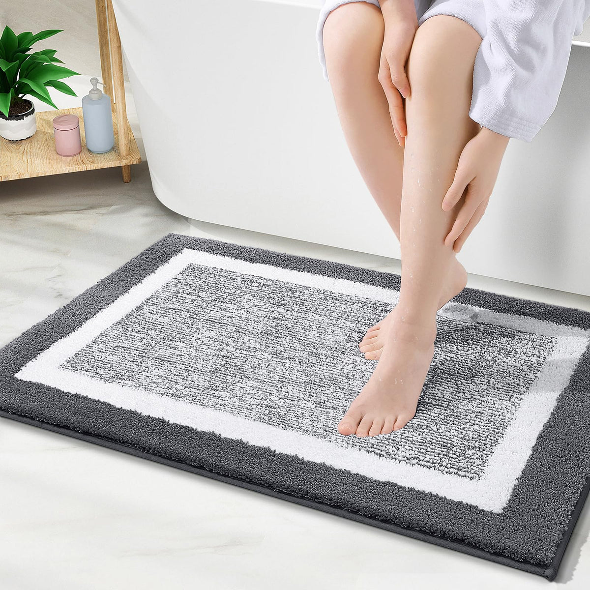 OLANLY Small Bathroom Rugs 24x16, Soft Absorbent Microfiber Bath Rugs, Grey