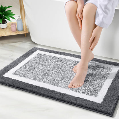 OLANLY Small Bathroom Rugs 24x16, Soft Absorbent Microfiber Bath Rugs, Grey