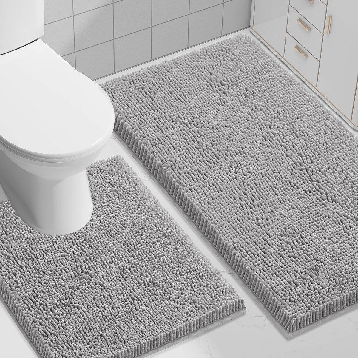 Smiry Chenille Bathroom Rugs Sets 2 Piece (30x20+24x16, Black)