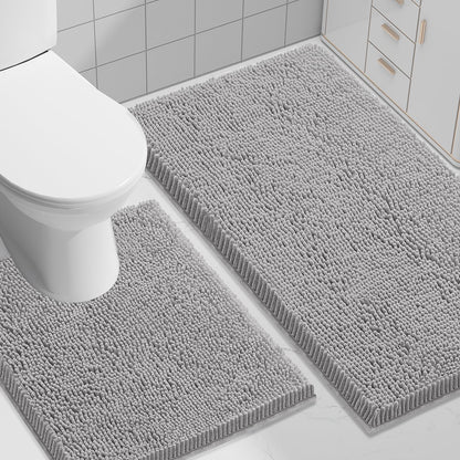 Smiry Chenille Bathroom Rugs Sets 2 Piece (30x20+24x16, Black)