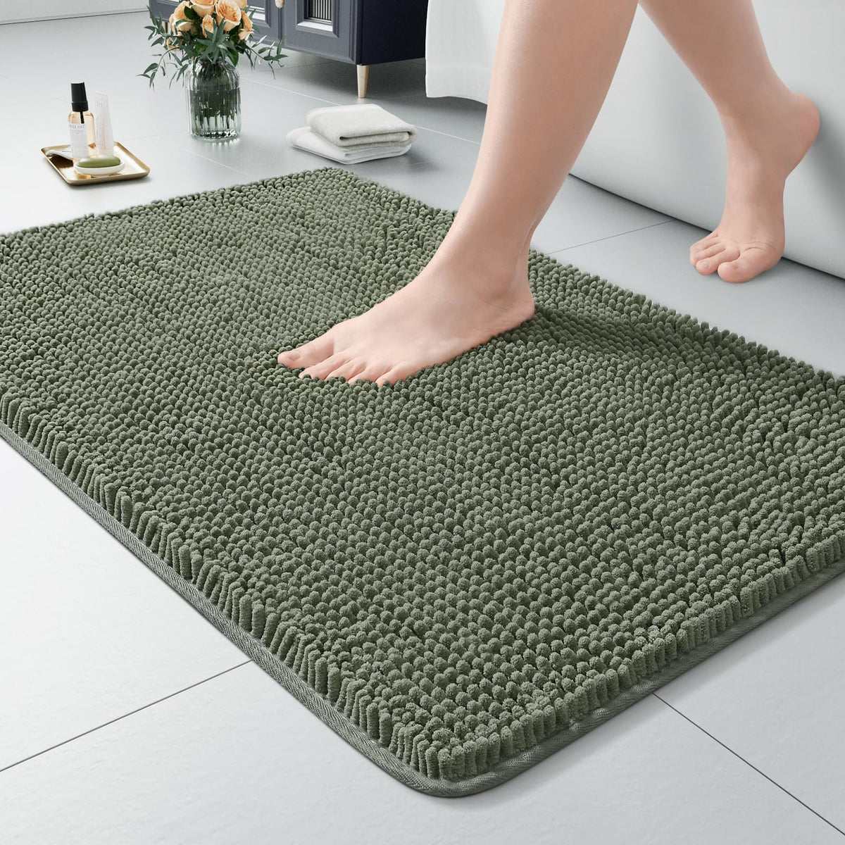 LOCHAS Luxury Bathroom Rug Shaggy Bath Mat 24 x 60 Inch, Gray