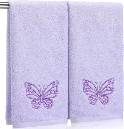 SmoothNovelty 2 Pcs Butterfly Hand Towels Purple Bathroom Decor 14x29 Inch