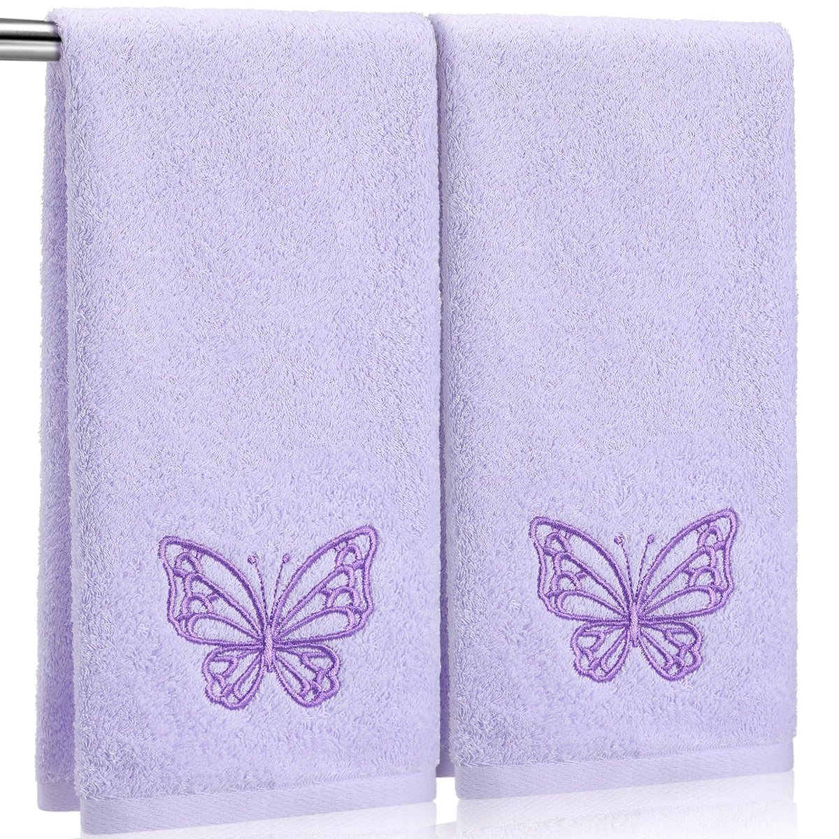 SmoothNovelty 2 Pcs Butterfly Hand Towels Purple Bathroom Decor 14x29 Inch