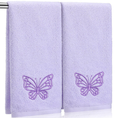 SmoothNovelty 2 Pcs Butterfly Hand Towels Purple Bathroom Decor 14x29 Inch