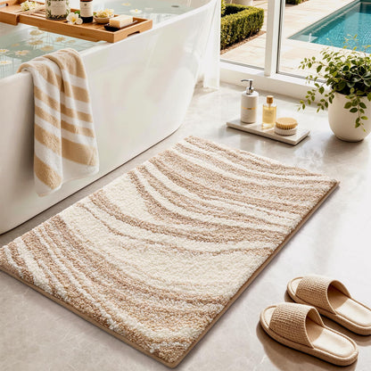 Color&Geometry Marble Bath Mat, 24"x36",Khaki Wave Bathroom Rug