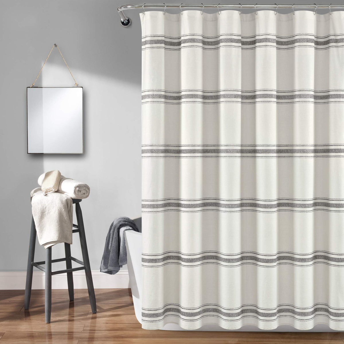 Lush Decor Farmhouse Stripe Cotton Shower Curtain, 72" W x 72" L, Red - Striped Bathroom Curtain - Fabric Shower Curtains - Farmhouse Bathroom Decor