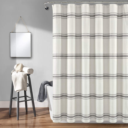Lush Decor Farmhouse Stripe Cotton Shower Curtain, 72" W x 72" L, Red - Striped Bathroom Curtain - Fabric Shower Curtains - Farmhouse Bathroom Decor