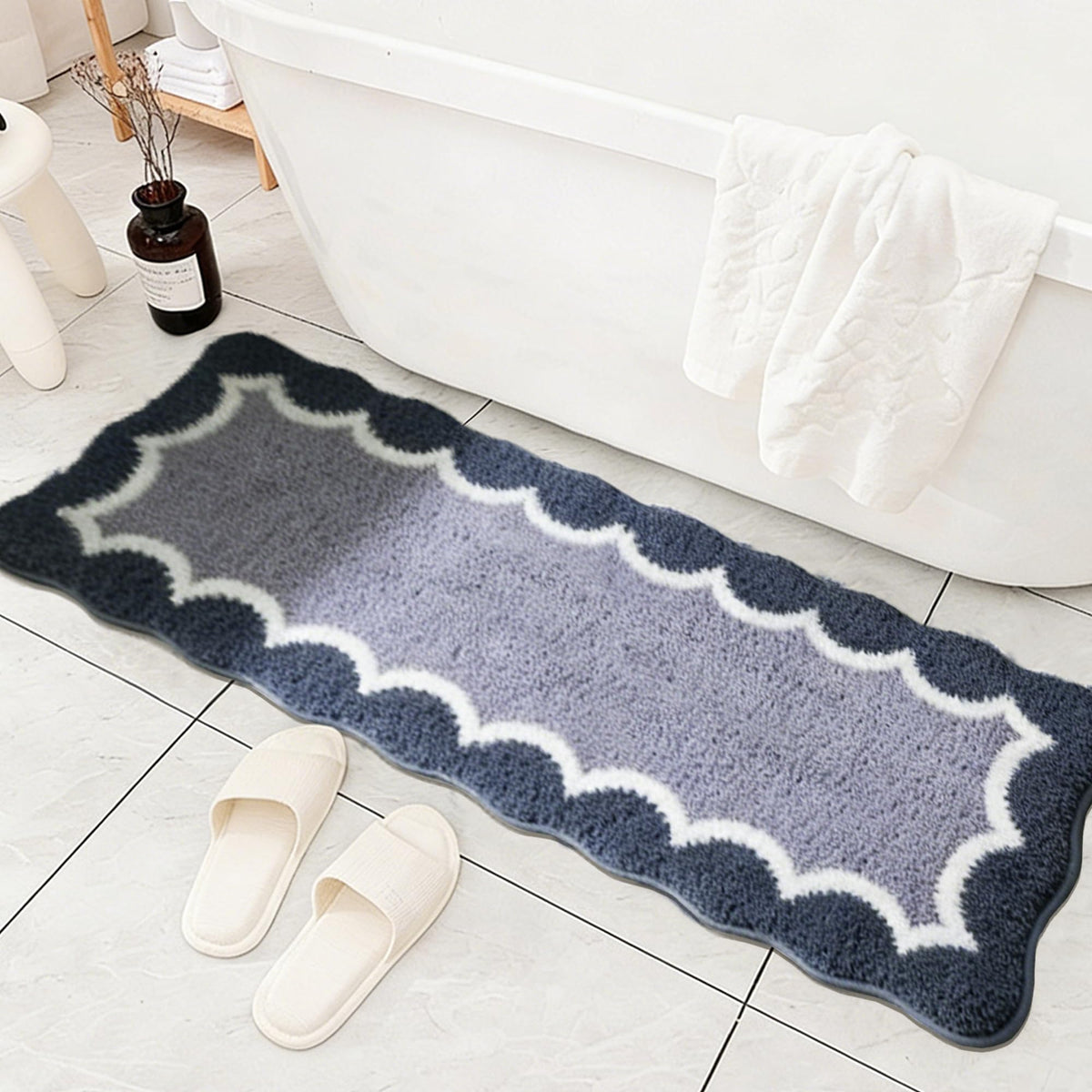 Cute Scalloped Rose Pink Bathroom Rugs Mat,Non Slip Absorbent Quick Dry Bath Mats for Shower Room,Microfiber Bath Mats for Bathroom Floor Washable Carpet for Shower Tub Sink Bedroom,20"x32"