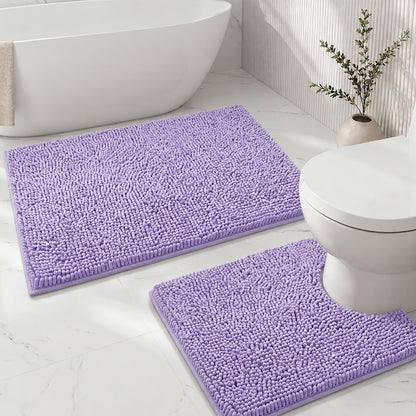 Bathroom Rugs Sets 2 Piece,Super Absorbent Soft,Thick,Machine Washable Chenille Bath Mat,Non Slip Toilet Floor Rug,Bath Mats for Bathroom,20x32 Plus 20x20 U Shape,Light Grey