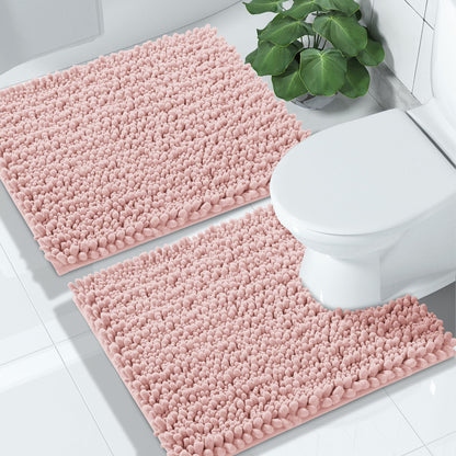 Yimobra Bathroom Rugs Sets 2 Piece - Quick Dry Extra Thick Luxury Chenille Bath Mat, Non Slip Super Absorbent for Tub Shower Sink, Machine Washable Shaggy Floor Mat, 32"x20"+24"x17" Inch, Pale Khaki