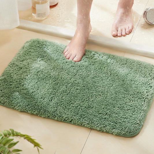 TECHMILLY Shaggy Bathroom Rugs Thick Non Slip Microfiber Mat Green 17"x24"