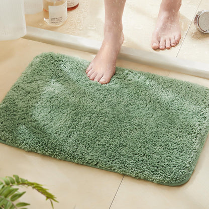 TECHMILLY Shaggy Bathroom Rugs Thick Non Slip Microfiber Mat Green 17"x24"