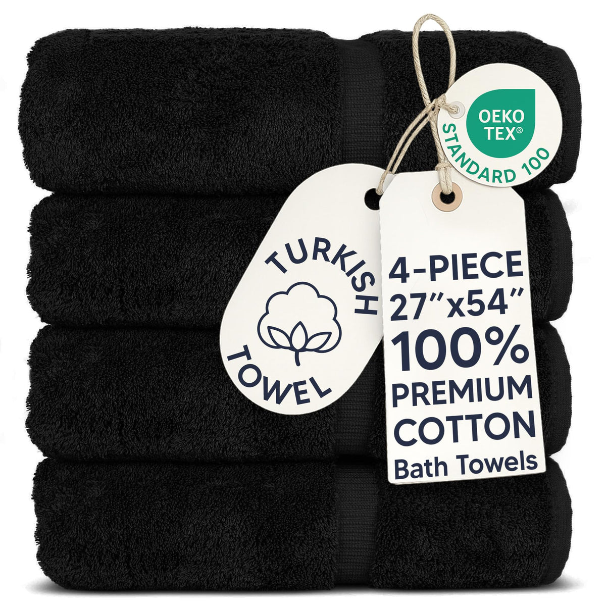 Chakir Turkish Linens 100% Cotton 4-Pack Bath Towels 27x54, Gray